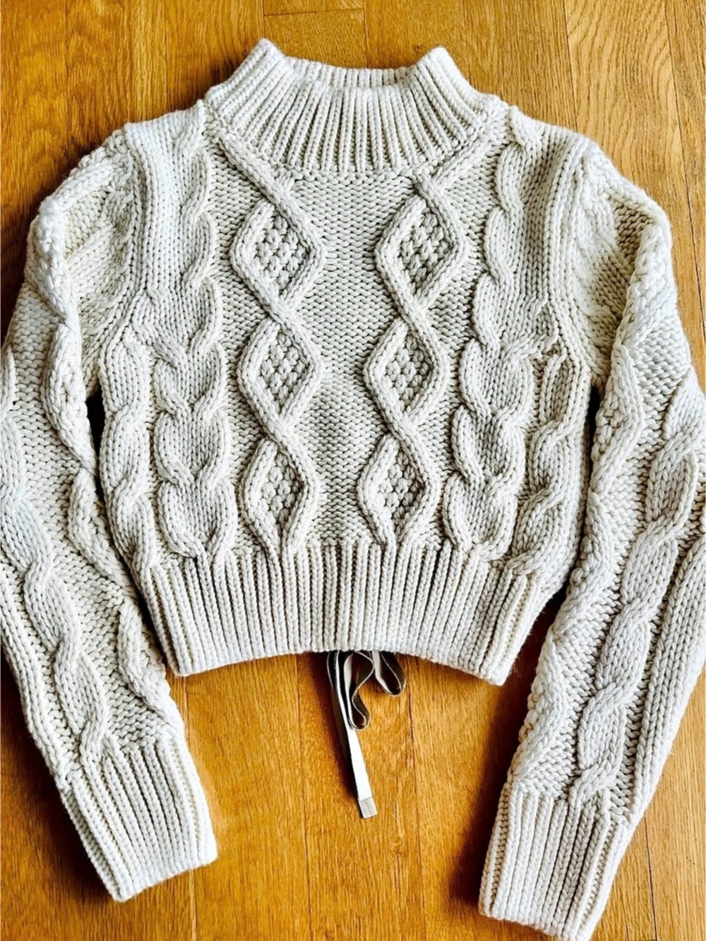 Zara Cable Knit Lace-Up Back Sweater Size Small